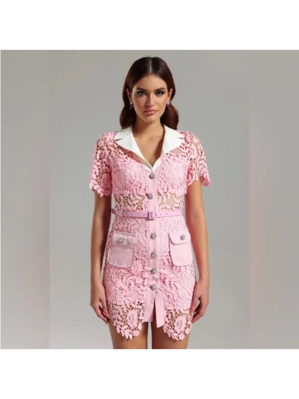 Self-Portrait Pink Lace Crystal Embellished Mini Dress NWOT